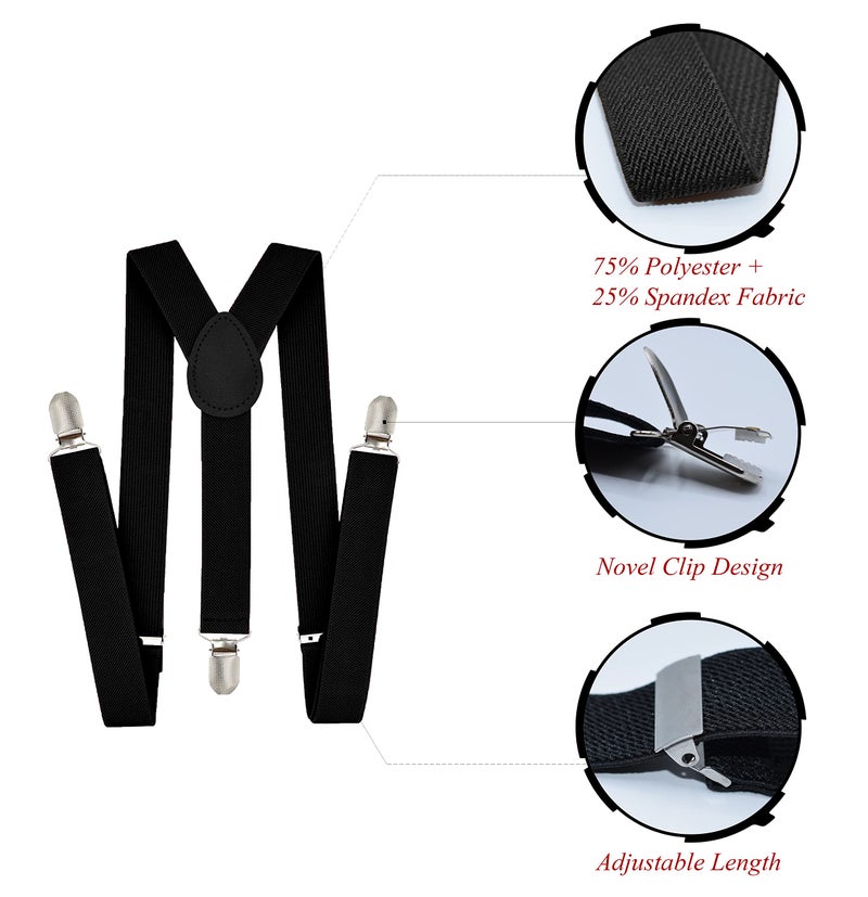 trilece Black Suspenders for Boys Kids Girls and Toddlers Baby - Adjustable Elastic 1 inch Wide Y Shape Suspender Strong Clips (6 Years to 5 Feet Tall, Black) - Image 2